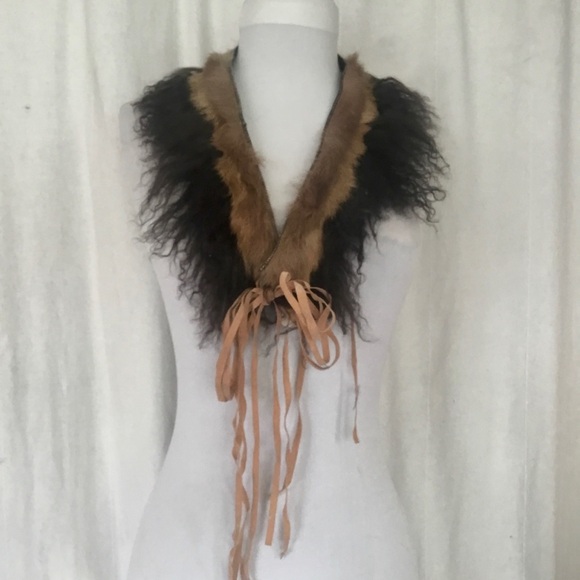 Real Rabbit Fur Wrap / Collar / Belt – Brown Tibetan Style Fur - Picture 5 of 8